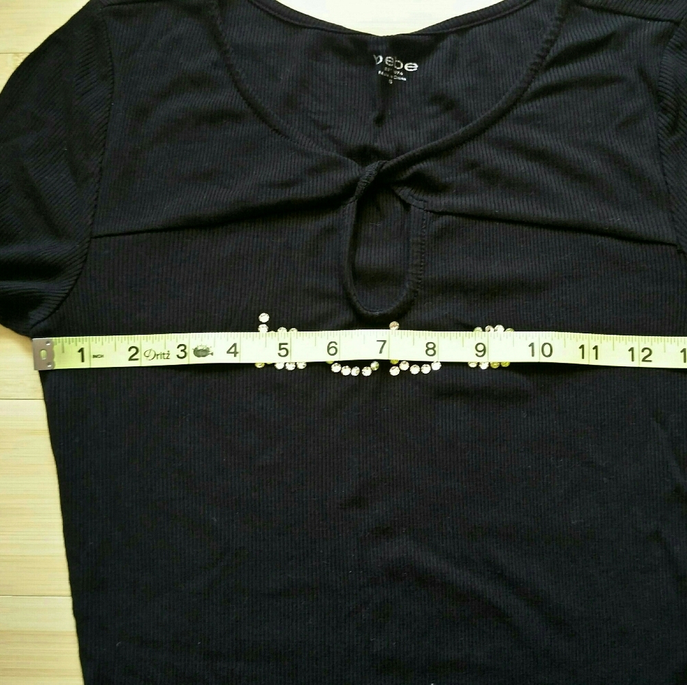 Bebe Ribbed & Lace Swarovski Logo Keyhole Top - Picture 11 of 16